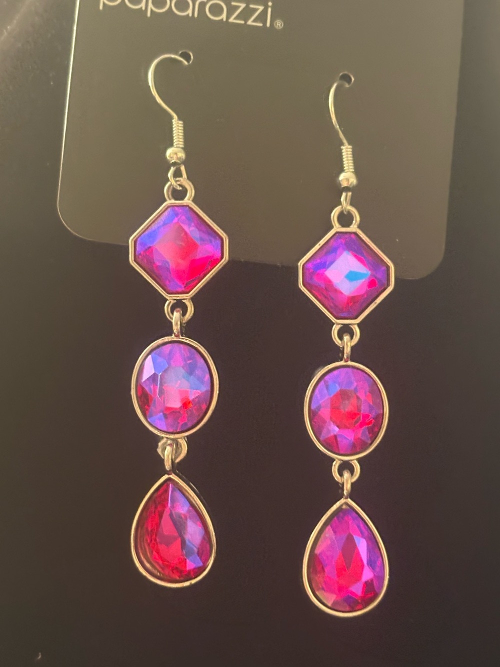 paparazzi Hot Pink iridescent Faceted Dangle Earrings